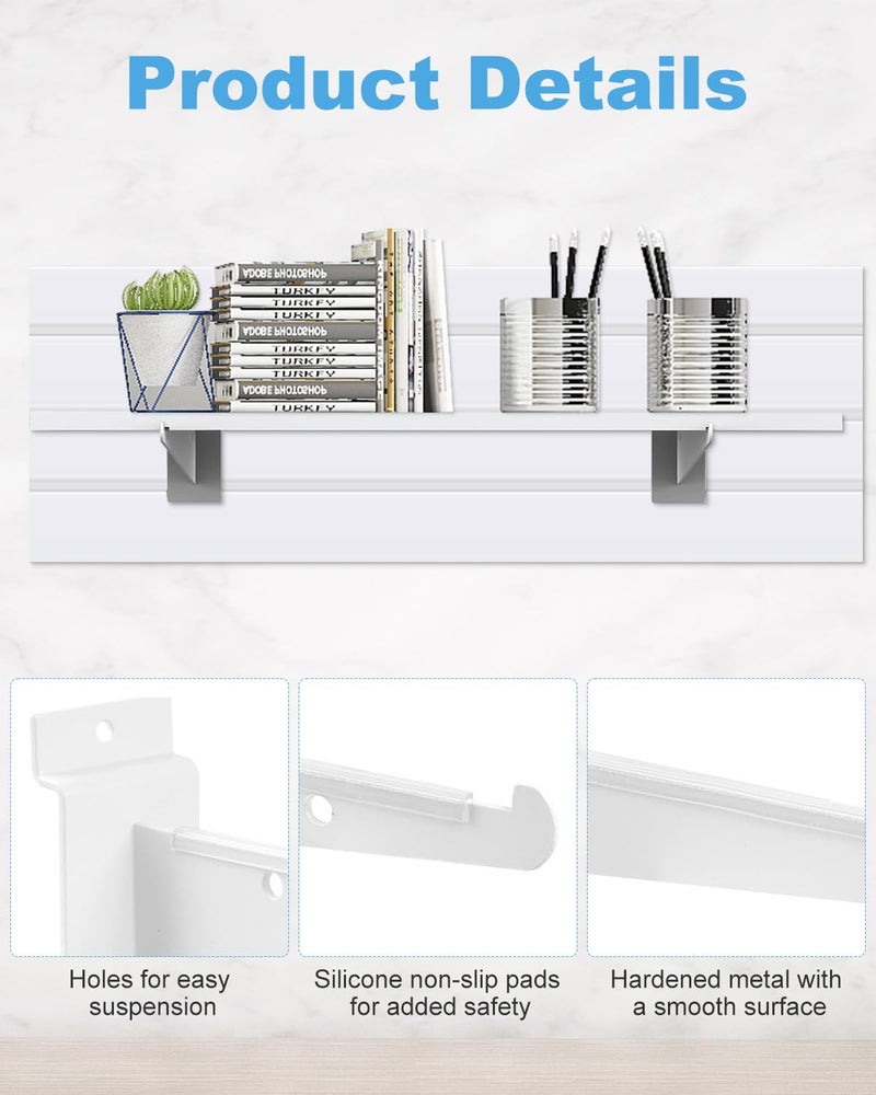 MUZIK 6PCS Slatwall Shelf Brackets, 12" White Metal, Heavy Duty, Wall Mount, Set of 6 - Image 3